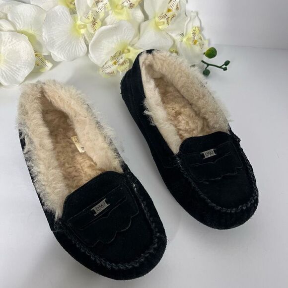 emu Australian Moccasin Womens size 7 Black Shearling lined Slippers - Picture 2 of 14